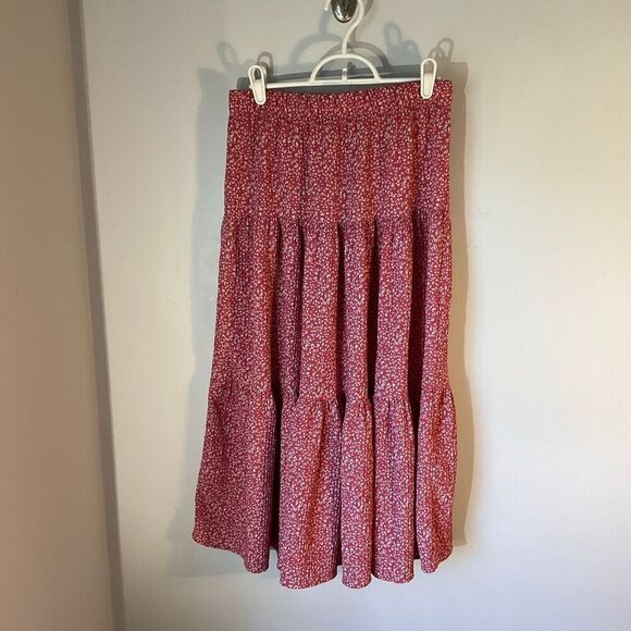 Pink Floral Three Tier Maxi Skirt, Small. Ultra feminine - Picture 5 of 9